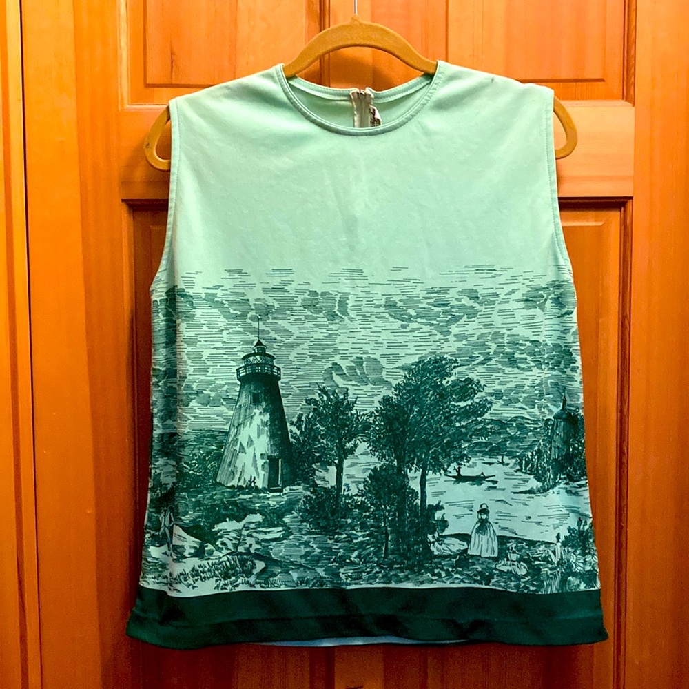 Vintage Illustrated Print Tank-Tunic - 100% Polyester